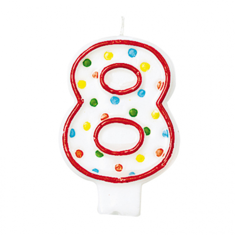 Zahlenkerze 8 Polka Dots Höhe 7,6 cm
