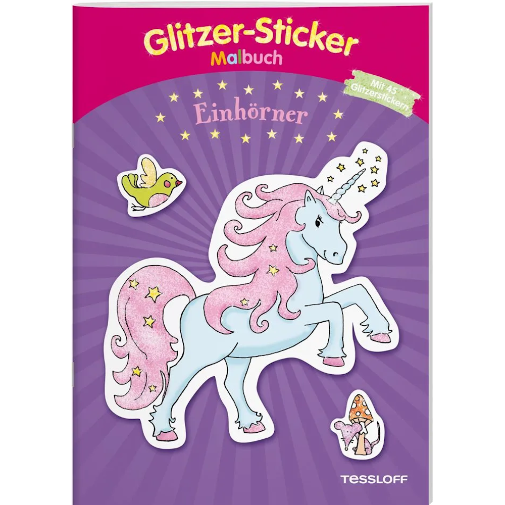 Glitzer-Sticker Malbuch. Einhörner