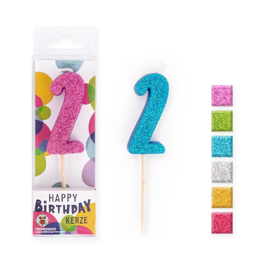 Trend BIRTHDAY FUN ZAHLENKERZE GLITTER MINI 2, 6-FACH SORTIERT – TOP IN