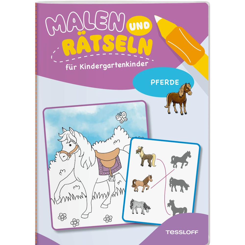 Malen und Rätseln für Kindergartenkinder. Pferde