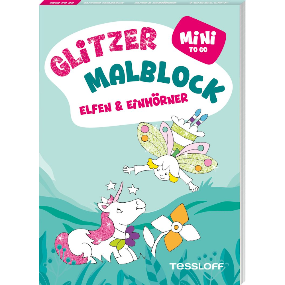 Mini Glitzer Malblock to go. Elfen & Einhörner